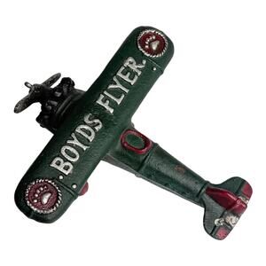 Boyds Bears Cast Iron Airplane Flyer 6" Propeller Plane Toy Metal Green Vintage